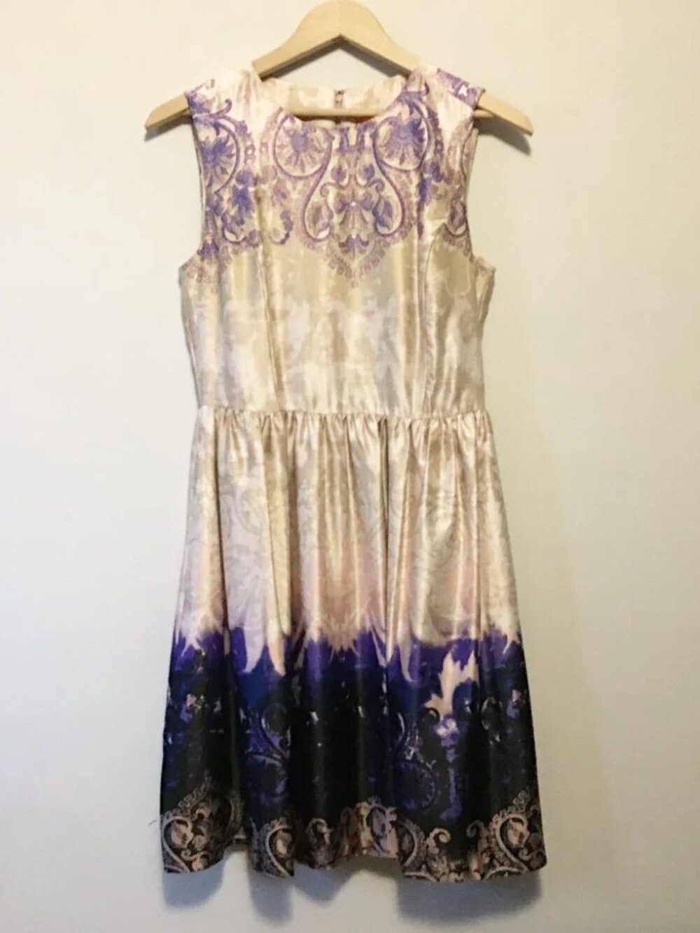 Prom Pink & Purple Satiny Damask Rococo A-Line Dress - Size 0 - Picture 2 of 16